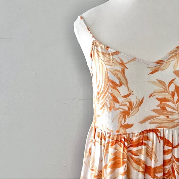 Abercrombie & Fitch Orange Linen Blend Tropical Leaf Print Maxi Dress Small - Picture 5 of 14